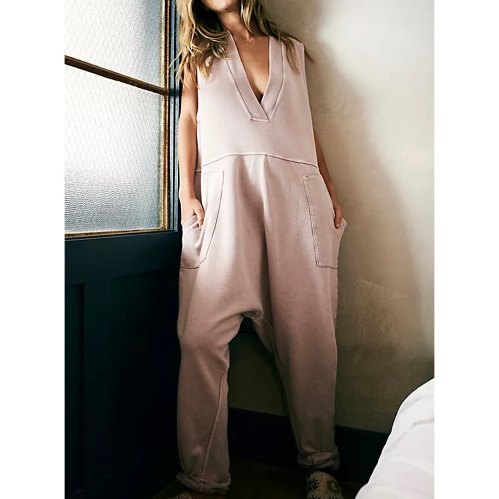 Free People Intimately Whats Up Onesie Frost Lavender Jumpsuit Comfy Lounge M